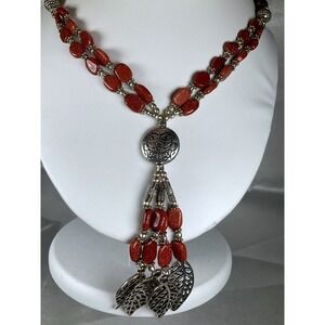 Goldstone Necklace w/ Sterling Plated‎ Sun & Leaf Charms – Boho Statement